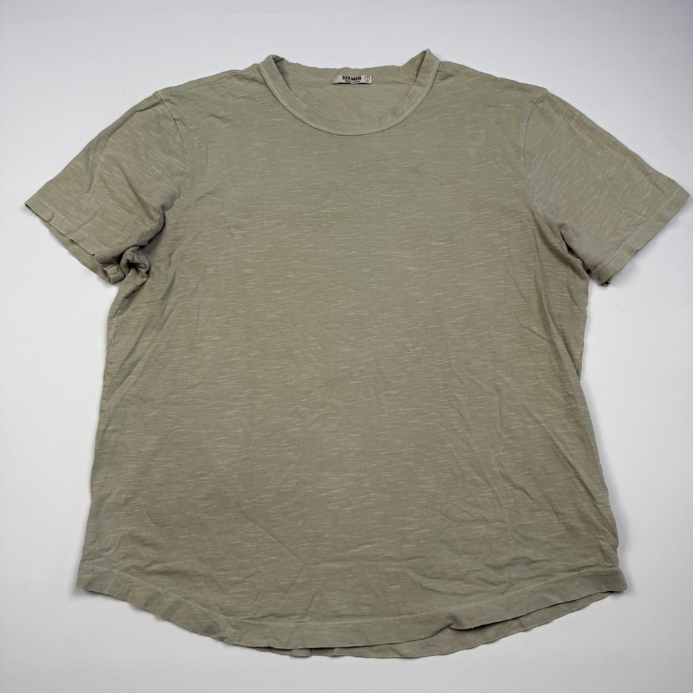 Buck Mason Shirt Mens Large Green Crewneck Slub Tee Curved Hem Made USA